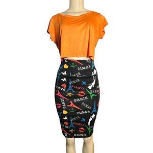 Cleo Paris Skirt & Top Set black body con skirt multi colored crop top options